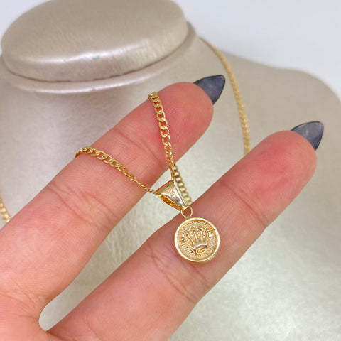 Set Cadena Cubana + Dije Corona RX Oro amarillo 18k 2,23 Gr / 2 mm / 45 Cm *