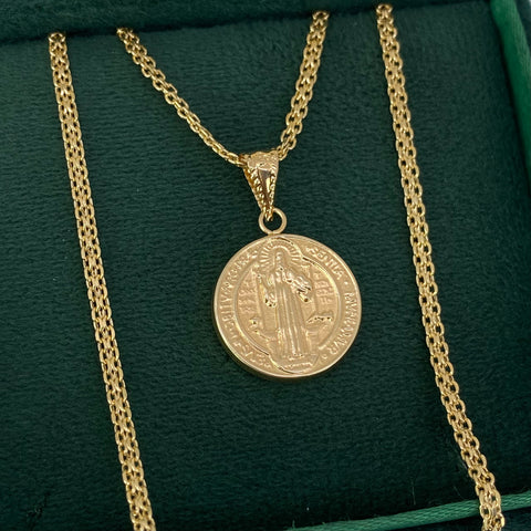 Set Cadena ● China + Dije San Benito Oro amarillo 18k 5,3 Gr / 2,2 mm / 60 Cm *