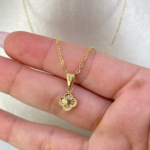 Set Cadena ● Aro Seguido + Dije Trebol Oro amarillo 18k 1,22 Gr / 1,4 mm / 45 Cm *