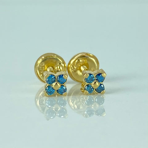 Topos Trebol Diamantes Azules 11PTS Oro amarillo 1,1 Gr / 3,8 mm *