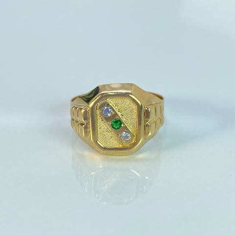Anillo Circones Verdes Y Blancos Oro amarillo 18k / Talla 10 / 4,15 Gr