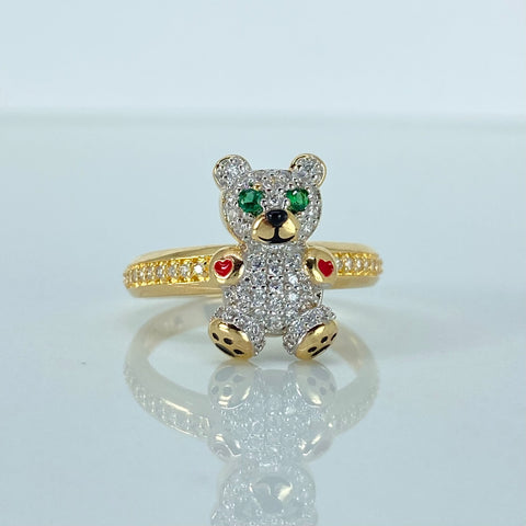 Anillo Oso Circones Blancos Oro amarillo y Oro blanco 18k / Talla 7 3/4 / 4,64 Gr