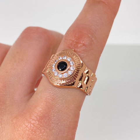 Anillo Circones Blancos Negros Oro rosa / Talla 11 / 5,7 Gr *