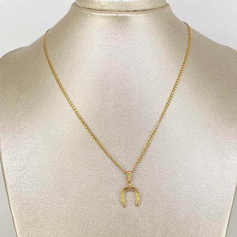 Set Cadena ● Cubana + Dije Herradura Oro amarillo 18k 2,75 Gr / 2 mm / 60 Cm *