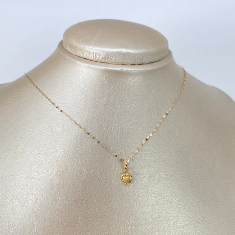 Set Cadena ● Crispeta + Dije Corazon Bordado Oro amarillo 18k 0,6 Gr / 1 mm / 45 Cm †