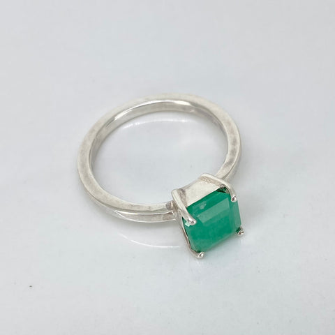 Anillo Esmeralda Rectangular 1.8Ct / Talla 8 1/2 Plata 925 3,35 Gr *