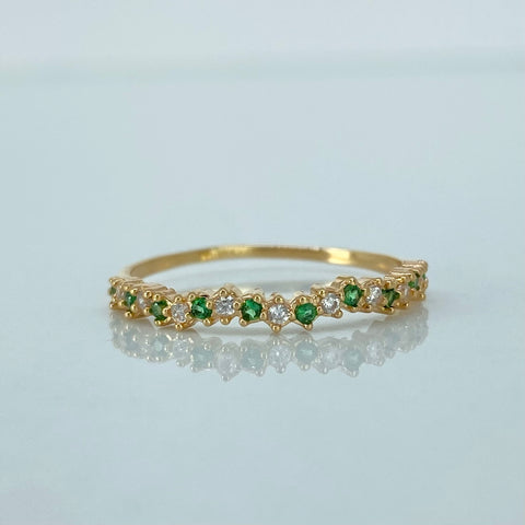 Anillo Circones Blancos Verdes Oro amarillo / Talla 6 3/4 / 1,12 Gr †