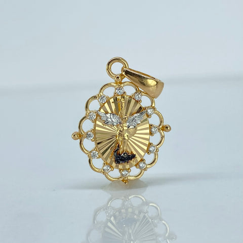 Dije San Miguel Arcangel Circones Blancos Oro amarillo y Oro blanco 2,43 Gr / 2,7 Cm †