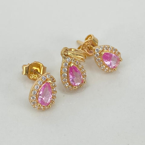 Dije + Topos Lagrima Circones Blancos Rosas Oro amarillo 18k 1,8 Gr / 6 mm / 1,5 Cm