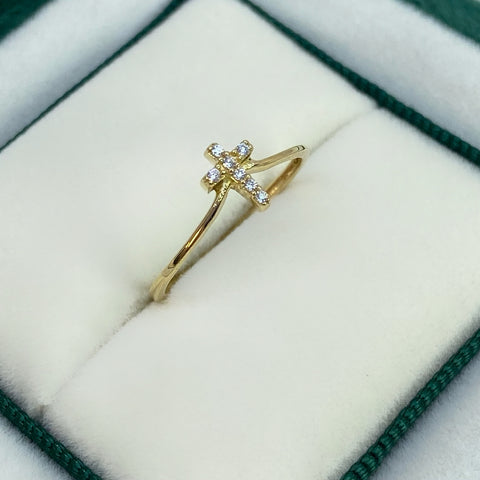 Anillo Cruz Circones Blancos Oro amarillo 18k / Talla 5 / 0,88 Gr