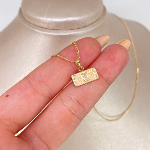 Set Cadena ● Cubana + Dije Dolar Oro amarillo 18k 2,35 Gr / 1,4 mm / 60 Cm †