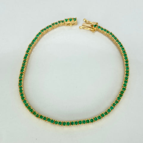 Pulso Tennis Circones Verdes NAC ESP Oro amarillo 18k +1 / 12,45 Gr / 2,6 mm / 18,6 Cm