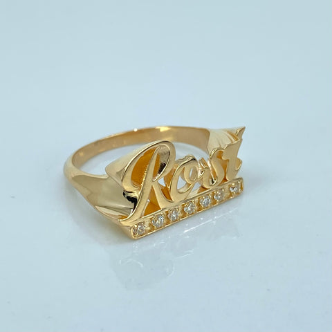 Anillo Nombre Personalizado Circones Blancos POR FABRICACION Oro amarillo 18k / Talla 6 1/2 / 5,28 Gr *