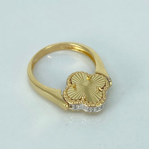 Anillo Trebol Diamantado Articulable Circones Blancos Tres oros 18k / Talla 5 / 3,5 Gr *