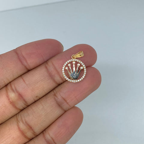 Dije Corona RX Circones Blancos Oro amarillo 1,85 Gr / 2,4 Cm *