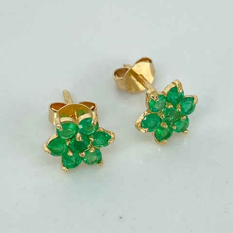 Topos Flor Esmeraldas 70pts Oro amarillo 18k 1,46 Gr *