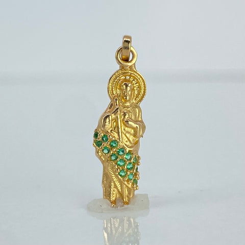 Dije San Judas Tadeo Circones Blancos Verdes Oro amarillo 18k 1,2 Gr / 2,5 Cm  *