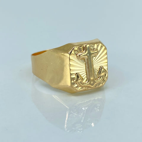 Anillo Sello Ancla Diamantada Oro amarillo / Talla 8 1/2 / 2,5 Gr *