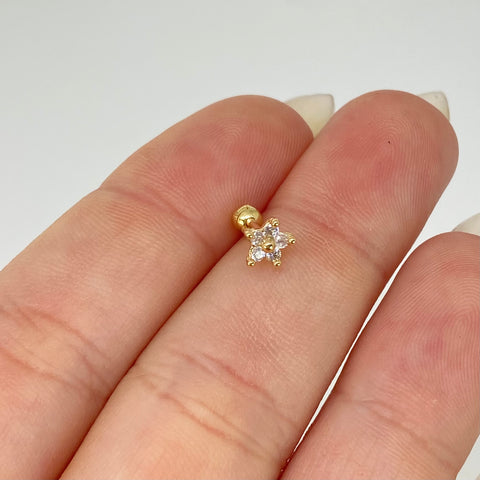 Piercing Flor Circones Blancos / Oro Amarillo 18k (Joya) / 0,42gr / 1.1cm / (Oreja) *