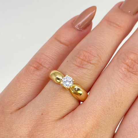 Anillo Solitario Circon Blanco Oro amarillo 18k / Talla 5 3/4 / 2,52 Gr *