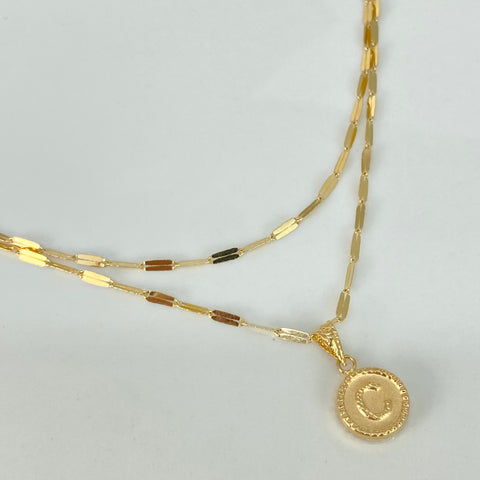 Set Cadena ● Flor Espejo + Dije Letra C Oro amarillo 18k 2,1 Gr / 1,7 mm / 45 Cm †