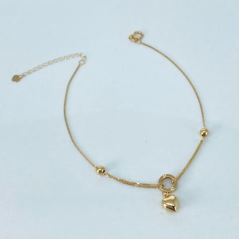 Pulso ● Franco Aro Corazon Bolas Lisas ESP Oro amarillo 18k +3 / 0,85 Gr / 3 mm / 17 Cm †