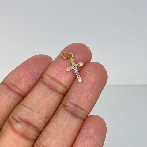 Dije Cruz Cristo Oro amarillo y Oro blanco 0,75 Gr / 2,2 Cm *
