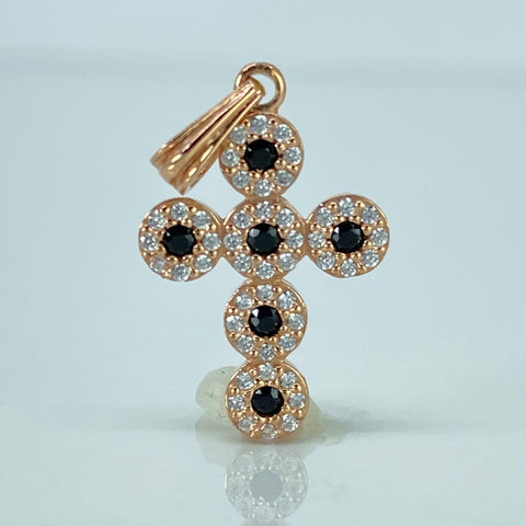 Dije Cruz Circones Blancos Negros Oro rosa 1,5 Gr / 2,7 Cm