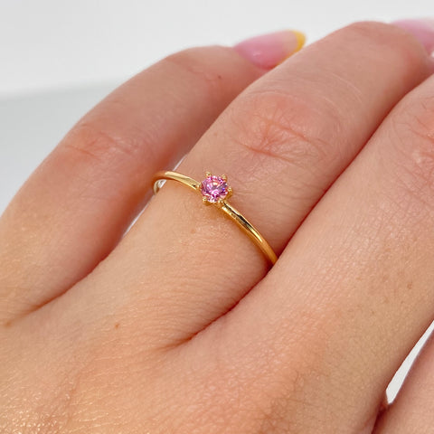 Anillo Solitario Circon Rosa Oro amarillo / Talla 7 1/4 / 1,1 Gr