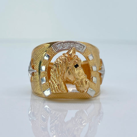 Anillo Herradura Caballo Circones Blancos Oro amarillo y Oro blanco 18k / Talla 11 / 7,55 Gr