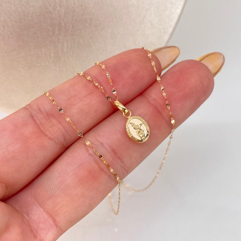 Set Cadena ● Crispeta + Dije San Miguel Arcangel Oro amarillo 18k 0,65 Gr / 1 mm / 45 Cm *