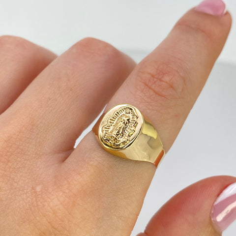 Anillo Contorno Virgen Guadalupe Oro amarillo 18k / Talla 7 1/4 / 1,93 Gr