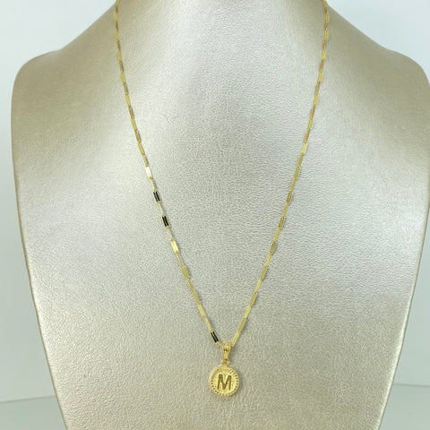 Set Cadena ● Flor Espejo + Dije Letra M Diamantada Oro amarillo 18k 2,1 Gr / 1,7 mm / 45 Cm †