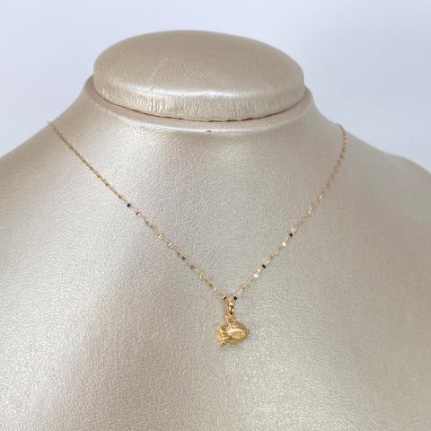 Set Cadena ● Crispeta + Dije Pez Oro amarillo 18k 0,62 Gr / 1 mm / 45 Cm †