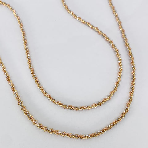 Cadena ● Mini Militar Trenzada Tres oros 18k +3 / 10,45 Gr / 2,8 mm / 50 Cm *