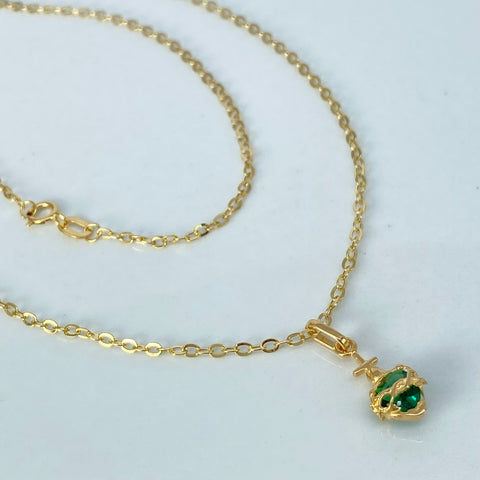 Set Cadena ● Rolon + Dije Sagrado Corazon Circon Verde Oro amarillo 18k 1,3 Gr / 1,5 mm / 50 Cm *