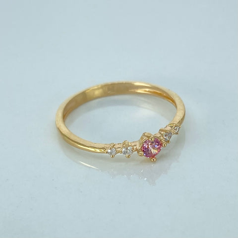Anillo Solitario Circones Blancos Rosa Oro amarillo / Talla 7 / 1,6 Gr