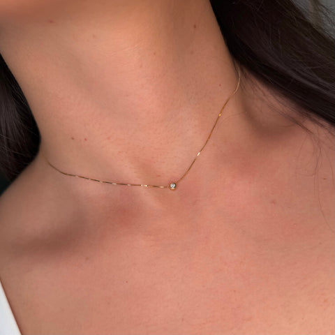 Set Cadena ● Veneciana + Dije Punto De Luz Diamante Oro amarillo 18k 1,15 Gr / 0,5 mm / 40 Cm †