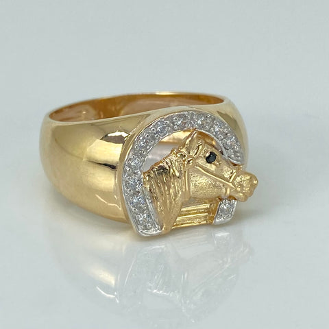Anillo Caballo Circones Blancos Oro amarillo y Oro blanco 18k / Talla 10 1/2 / 5,64 Gr