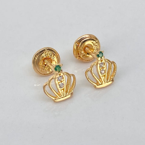 Topos Corona Circones Blancos Verde Oro amarillo 18k 0,8 Gr / 6,5 mm