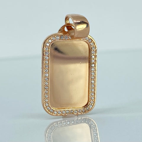 Dije Placa Regtangular Circones Blancos Oro rosa 18k 6 Gr / 3,6 Cm  *