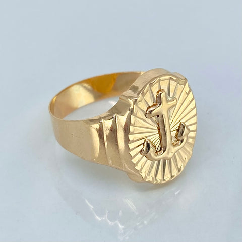 Anillo Sello Ancla Diamantado Oro amarillo / Talla 11 / 2,83 Gr †