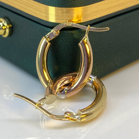 Candongas Ovaladas / Lisas Tres oros 18k 2,22 Gr / 2 Cm †