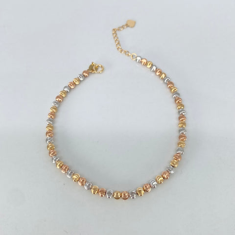 Pulso ● Bolas Diamantadas ESP Tres oros 18k +3 / 2,25 Gr / 2,5 mm / 17 Cm