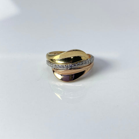 Anillo Alianza Circones Blancos Oro amarillo y Oro rosa 18k / Talla 6 1/2 / 3,86 Gr