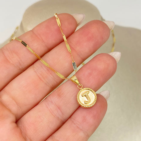 Set Cadena ● Flor Espejo + Dije Letra J Oro amarillo 18k 2,1 Gr / 1,7 mm / 45 Cm †