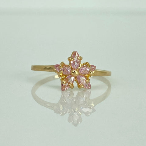 Anillo Flor Circones Rosas Oro amarillo 18k / Talla 6 / 1,15 Gr