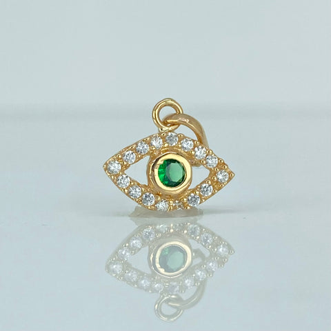 Dije Ojo Circones Blancos Verde Oro amarillo 18k 0,95 Gr / 1,6 Cm