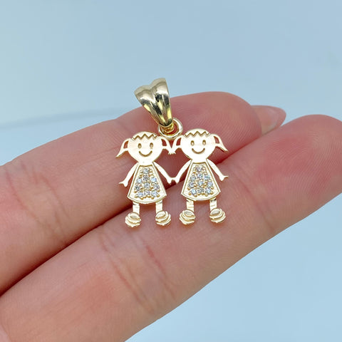 Dije Dos Niñas Con Circones POR FABRICACION Oro amarillo 18k 3,54 Gr *