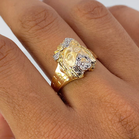Anillo Rostro Jesus Circones Blancos Oro amarillo y Oro blanco / Talla 10 1/4 / 6,92 Gr